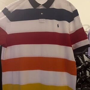 Ralph Lauren Men's Polo Shirt - Navy, Red, Orange, Yellow Stripes